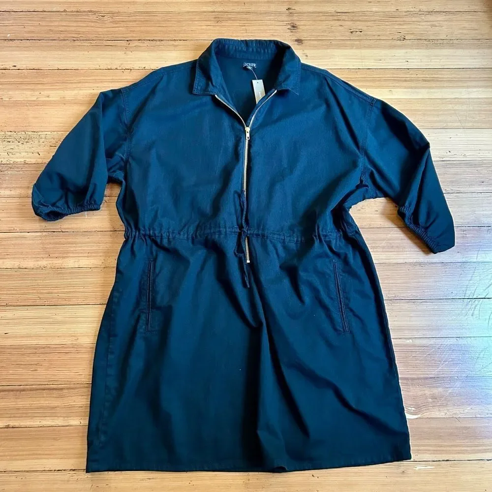 J. Crew cinched zip-up dress in drapey cotton. Size L. NWT.